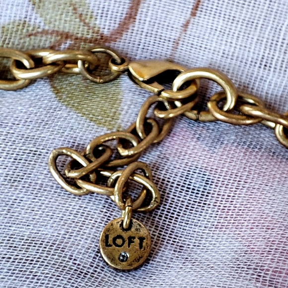 LOFT Domed Multi Shape Stones Rhinestone Statement Necklace Antiqued Brass EUC - Picture 10 of 10